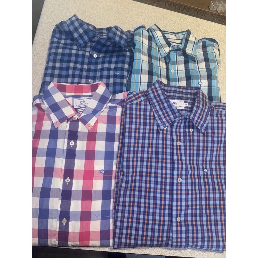 Southern Tide Lot of 4 Men's Medium Plaid Shirts Button Down Cotton Classic Fit